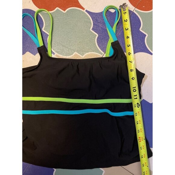 Inches Off Swimwear Black Green Blue Stripe Detail Tankini Top Sz 12 - Picture 7 of 7